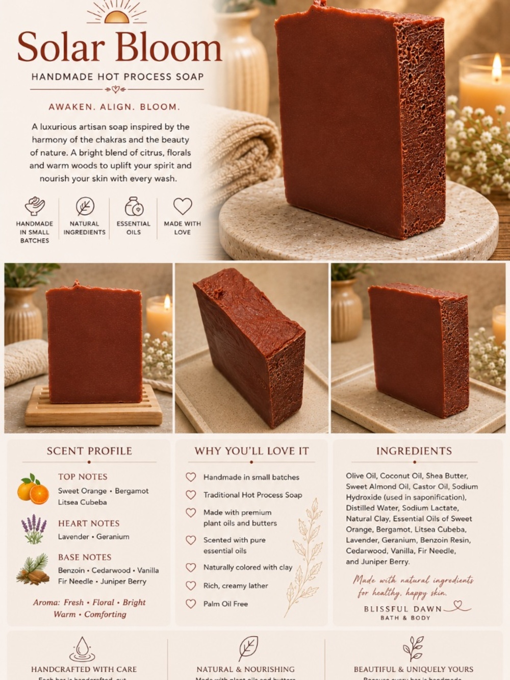 Radiant Bloom Hot Process Soap 140g, Free Soap Dish w/purchase of 3 bars